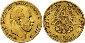 Preußen 10 Mark, 1875, Wilhelm I., Mzz A, ... 