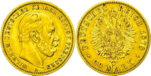 Preußen 20 Mark, 1878, Wilhelm I., kl. Rf., ... 