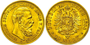 Preußen 10 Mark, 1888, Friedrich III., vz., ... 
