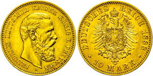 Preußen 10 Mark, 1888, Friedrich III., wz. ... 
