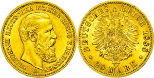 Prussia 20 Mark, 1888, Frederic III., small ... 