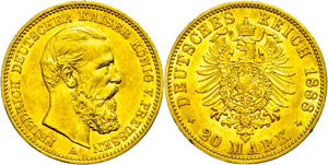 Prussia 20 Mark, 1888, Frederic III., very ... 