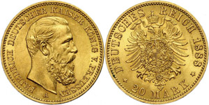 Prussia 20 Mark, 1888, Frederic III., ... 