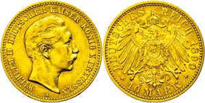 Preußen 10 Mark, 1890, Wilhelm II., ss-vz., ... 