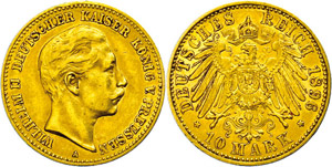 Prussia 10 Mark, 1896, Wilhelm II., small ... 