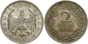 Coins Weimar Republic 2 Reichmark, 1926, E, ... 