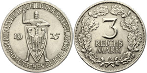 Münzen Weimar 3 Reichsmark, 1925 A, Zur ... 
