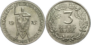 Münzen Weimar 3 Reichsmark, 1925, 1000 ... 