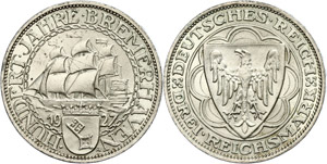 Münzen Weimar 3 Reichsmark, 1927, 100 Jahre ... 