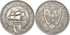 Coins Weimar Republic 5 Reichmark, 1927 A, a ... 