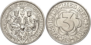 Münzen Weimar 3 Reichsmark, 1927 A, 1000 ... 