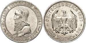 Coins Weimar Republic 3 Reichmark, 1927 F, ... 