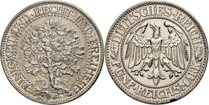 Coins Weimar Republic 5 Reichmark, 1928, F, ... 