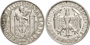 Münzen Weimar 3 Reichsmark, 1928, 1000 ... 