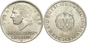 Münzen Weimar 5 Reichsmark, 1929, Gotthold ... 