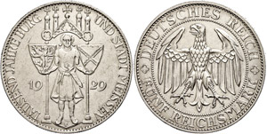 Münzen Weimar 5 Reichsmark, 1929 E, 1000 ... 