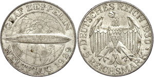 Münzen Weimar 5 Reichsmark, 1930, Graf ... 