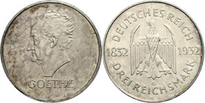 Münzen Weimar 3 Reichsmark, 1932, Johann ... 