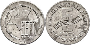 Coins German Areas Hood Lodz, 5 Mark, 1943, ... 