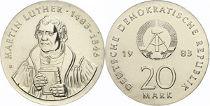 GDR 20 Mark, 1983, to the 500. birthday of ... 