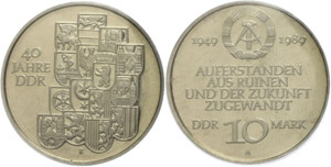 GDR 10 Mark, 1989 A, 40 years German ... 