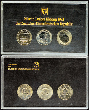 GDR normal use Coin sets 3 x 5 Mark, 1983, ... 