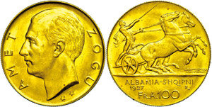 Albanien 100 Franken, Gold, 1927, Zogu I., ... 