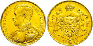 Belgien 20 Francs, Gold, 1914, Albert I., ... 