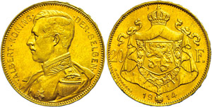 Belgium 20 Franc, Gold, 1914, fools about ... 