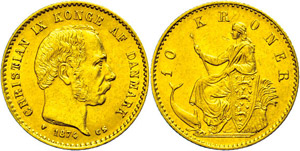 Denmark 10 coronas, Gold, 1874, Christian ... 