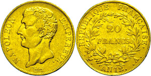 France 20 Franc, Gold, at 12, Napoleon, ... 