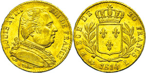 Frankreich 20 Francs, Gold, 1814, Ludwig ... 