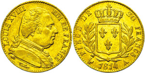 France 20 Franc, Gold, 1814, Ludwig XVIII., ... 