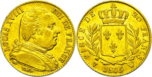 France 20 Franc, Gold, 1815, Ludwig XVIII., ... 