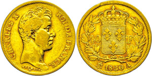 France 40 Franc, Gold, 1830, Karl X., Paris, ... 