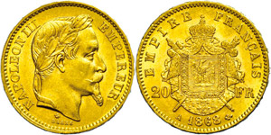 France 20 Franc, Gold, 1868, Napoleon III., ... 
