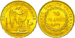 Frankreich 20 Francs, Gold, 1877, stehender ... 