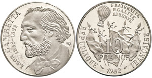 France 10 Franc, 1982, Piéfort, Gambetta, ... 
