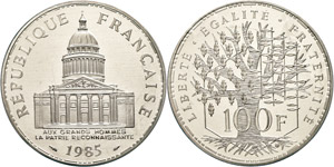 France 100 Franc, 1985, Piéfort, Panthéon, ... 