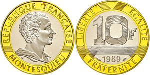 Frankreich 10 Francs, 1989, Montesquieu, ... 