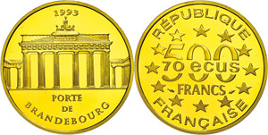 Frankreich 500 Francs (70 Ecu), Gold, 1993, ... 