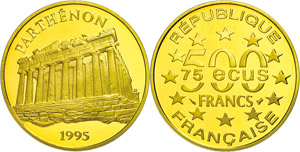 Frankreich 500 Francs (70 Ecu), Gold, 1995, ... 