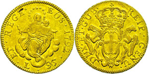 Italy Genoa, 96 liras, Gold, 1792, madonna ... 