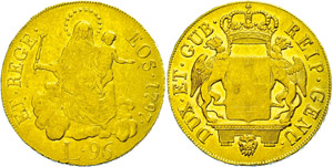 Italy Genoa, 96 liras, Gold, 1797, madonna ... 