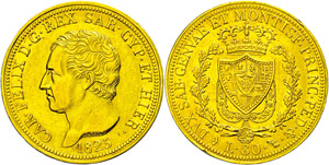 Italy Sardinia, 80 liras, Gold, 1825, Karl ... 