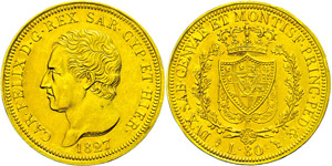 Italy Sardinia, 80 liras, Gold, 1827, Karl ... 