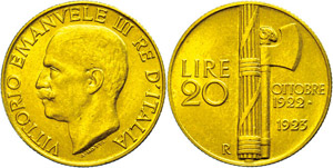 Italien 20 Lire, Gold, 1923, Victor Emanuel ... 