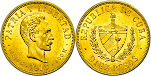 Kuba 10 Pesos, Gold, 1916, Fb. 3, ss-vz.  ... 