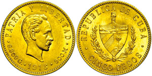 Cuba 5 Peso, Gold, 1916, Fb. 4, f. Extremley ... 