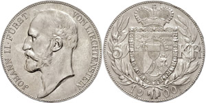 Liechtenstein 5 coronas, 1900, Johann II., ... 